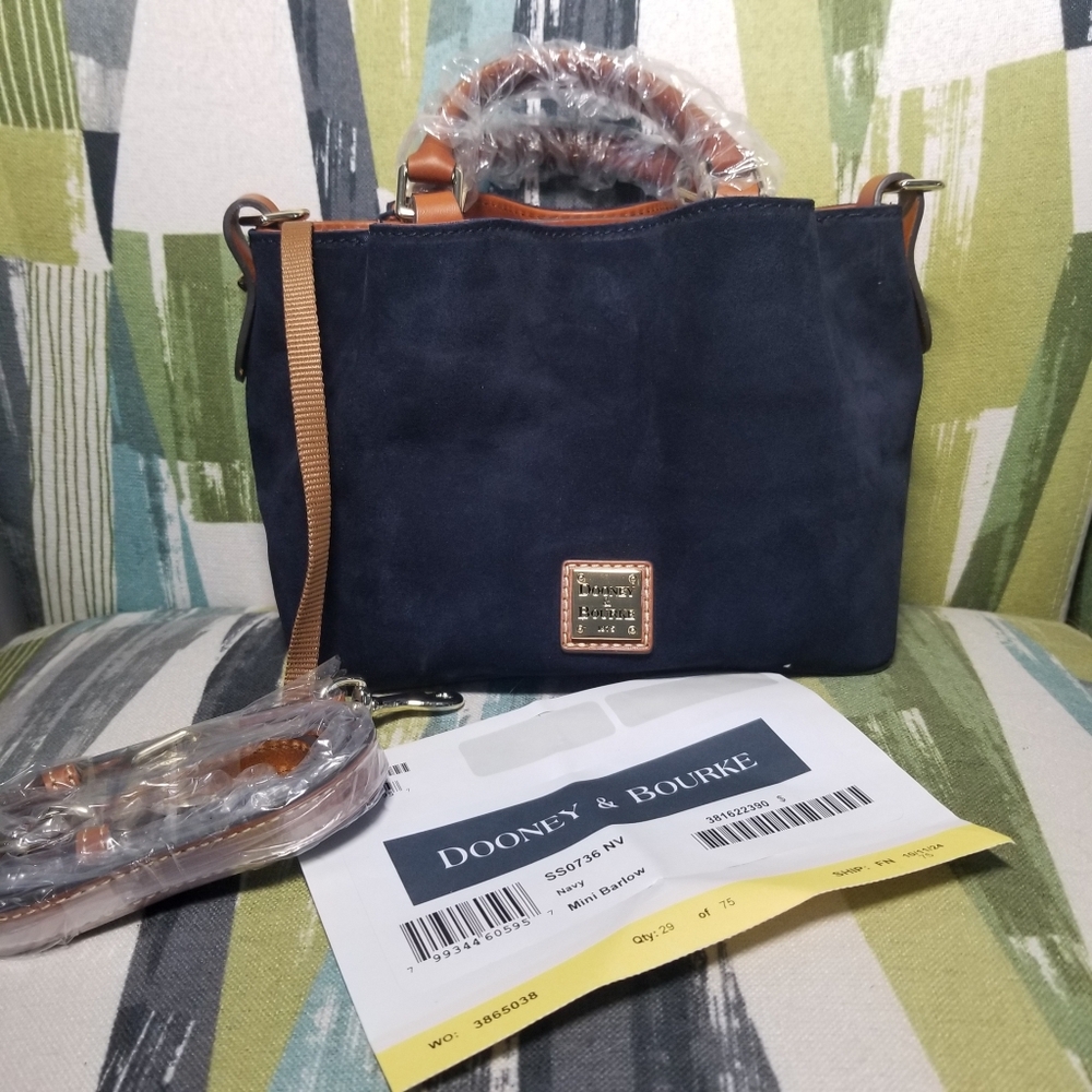 Dooney & Bourke Suede Mini Barlow Satchel In Navy Chic Purse - Picture 2 of 12